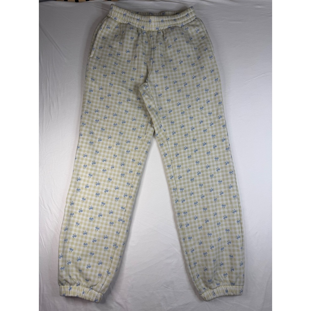 Cult Favorite Sweatpants Womens XS Yellow Excellent Gingham Bow Print Joggers